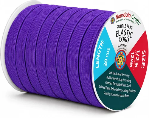 Miniatura 145 de Mandala Crafts - Rollo de cordón elástico plano para costura y manualidades Blanco
