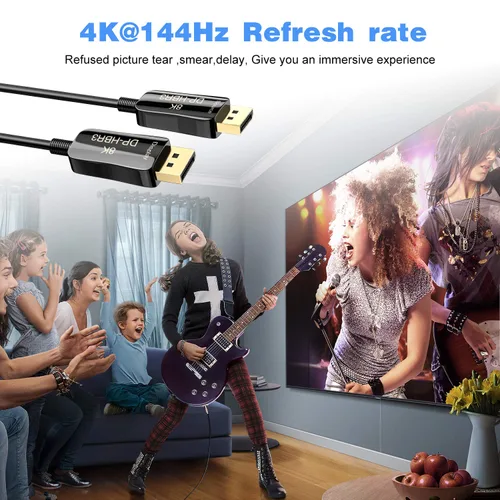 Miniatura 5 de Cable DisplayPort de fibra 8K 4K DP 1.4 HBR3 8K@60Hz 4K @144Hz de alta velocidad 32.4Gbps de fibra óptica delgado y flexible DP a DP Cable 49.2 ft