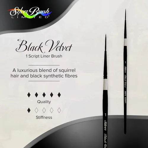 Miniatura 2 de Silver Brush Limited 3007S -1 Pincel de terciopelo negro Script Liner para acuarela, gouache, tintas y tintes, tamaño 1, mango corto