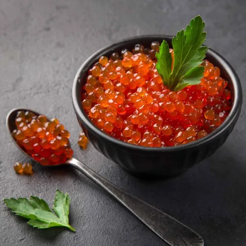 Miniatura 4 de Caviar de salmón Ikura de Alaska (7 onzas) – Huevas de salmón capturadas en la naturaleza de grado #1 – Cuentas extragrandes, naranja brillante – De