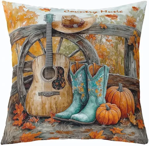 Miniatura 34 de Castle Fairy Cowboy Boots Throw Pillow Cover 16"x16" Bohemia Musical Guitar Pillowcase Western Rustic Cowgirl Reversible Print Cushion Cover Music