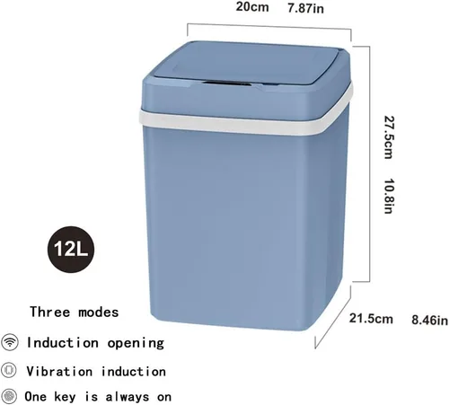 Miniatura 2 de Surakey Cubo de basura inteligente sin contacto con tapa recargable de 12 litros con sensor de movimiento automático, cubo de basura eléctrico
