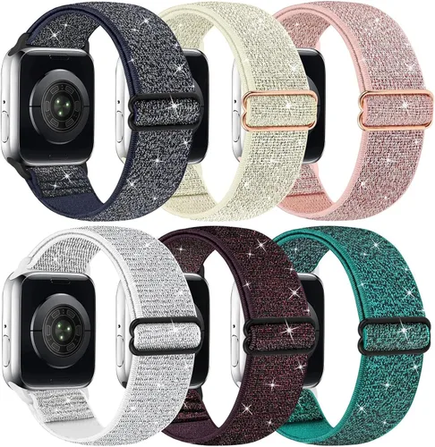 Miniatura 9 de Correas elásticas de nailon brillantes compatibles con correas de Apple Watch de 1.496 pulgadas, 1.575 pulgadas, 1.614 pulgadas, 1.654 pulgadas