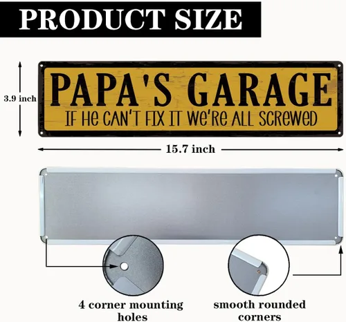 Miniatura 2 de Metal Fathers Day Gift, Retro Metal Tin Sign, Man Cave Decor, Papa's Garage, If He Can't Fix It We're Screwed, Garage Workshop Decor, Gift for Papa