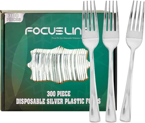 Miniatura 12 de FOCUSLINE Paquete de 300 tenedores desechables de plástico color oro rosa, tenedores de plástico sólido y duradero, cubiertos desechables