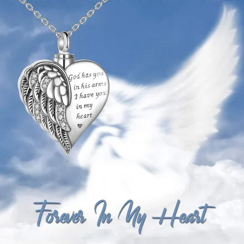 Miniatura 37 de YFN Collares de urna para cenizas, de plata de ley, alas de ángel de la guarda, collares de urna para cenizas, cremación de mascotas, joyería