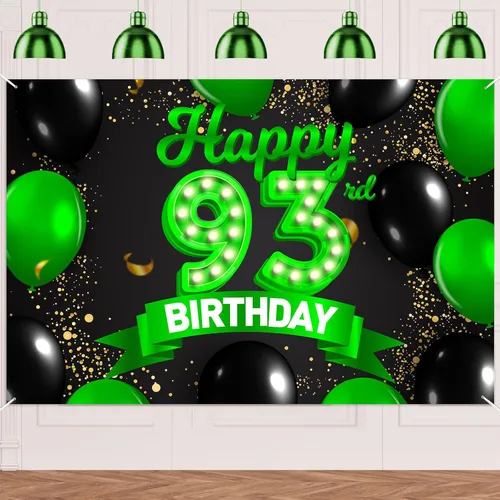 Miniatura 19 de Cartel de feliz cumpleaños 26 verde y negro, telón de fondo con texto en inglés "Cheers to 26 years old confeti", globos de confeti, decoración
