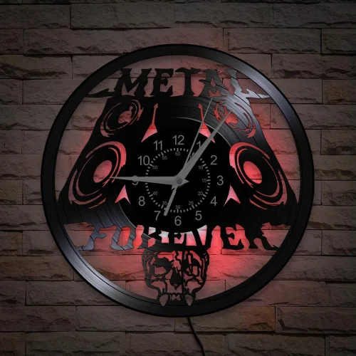 Miniatura 5 de Reloj de pared de música de metal pesado, 12 pulgadas, 7 tipos de reloj de pared LED de música rock, reloj de pared de cuarzo silencioso sin tictac