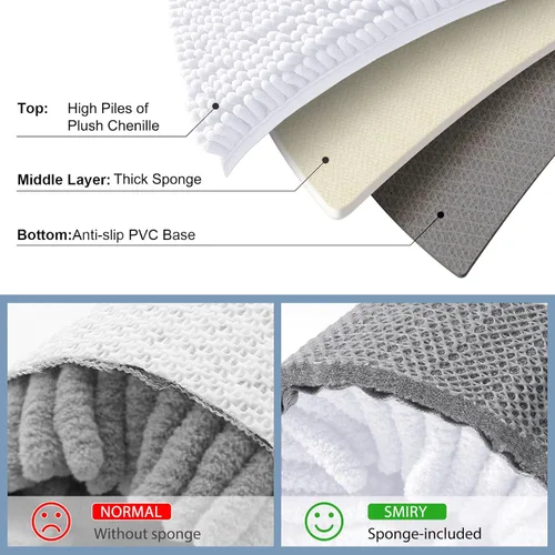 Miniatura 5 de Smiry Juego de 2 alfombras de baño, felpilla suave y absorbente, lavable a máquina, antideslizantes, para bañera, ducha y suelo