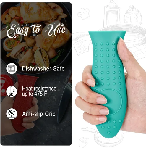 Miniatura 3 de Joyhalo Joyhalo Funda para Mango de Sartén de Hierro Fundido, Paquete de 6 Fundas para Mango de Olla Resistentes al Calor, Fundas para Mango