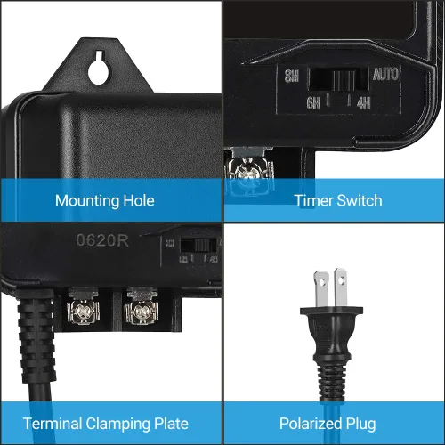 Miniatura 8 de DEWENWILS Transformador de paisaje de bajo voltaje de 60 W con sensor de fotocélula, transformador de bajo voltaje de 120 V CA a 12 V CA