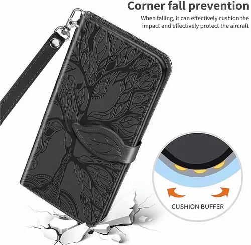 Miniatura 7 de Funda tipo cartera para Samsung Galaxy S22 Ultra 5G, piel sintética de alta calidad con diseño de árbol en relieve [atril] [ranuras para tarjetas]
