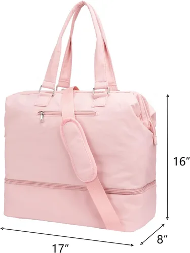 Miniatura 4 de MINKARS Bolsa de fin de semana con compartimento para zapatos, funda para portátil, puerto de carga USB, Rosado, Bolsa de fin de semana