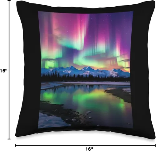 Miniatura 4 de Alaska Travel Souvenir Photo & Art Studio Hh River Alaska Landscape Aurora Borealis Northern Lights Vacay Merch - Almohada de 16 x 16 pulgadas