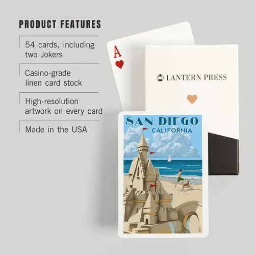 Miniatura 3 de Lantern Press San Diego, California, Castillo de arena (52 cartas de juego, baraja de cartas de tamaño póquer con comodines)
