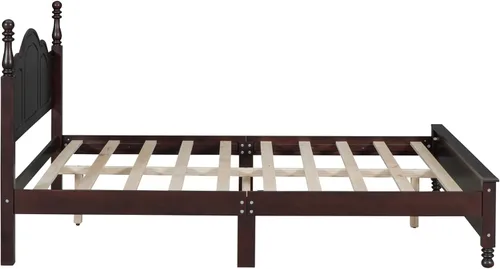 Miniatura 9 de Base de cama de plataforma de madera tamaño Queen, plataforma de estilo retro con soporte de listones de madera, marco de cama retro con plataforma