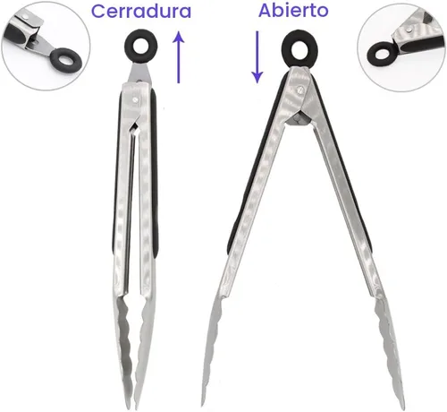 Miniatura 3 de Pinzas de cocina de acero inoxidable 304, juego de 2 pinzas resistentes de 9 y 12 pulgadas para asar a la parrilla, con bloqueo cepillado y agarre