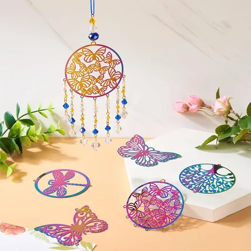 Miniatura 78 de FASHEWELRY 16 dijes de plumas de arco iris de acero inoxidable con alas de filigrana, adornos de metal de 4 colores para hacer joyas, pulseras
