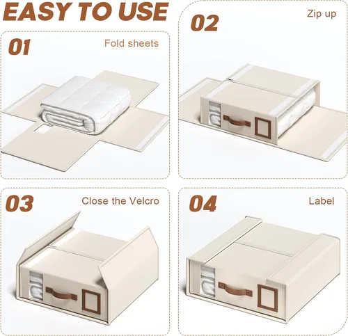 Miniatura 7 de Paquete de 2 organizadores y almacenamiento de sábanas (tamaño King y Queen), caja de almacenamiento plegable con mango de cuero, organizador