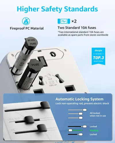 Miniatura 5 de Adaptador de viaje universal, adaptador de enchufe de viaje internacional con 2 puertos USB-C y 2 puertos USB-A, con salida de CA extra de 2 Blanco