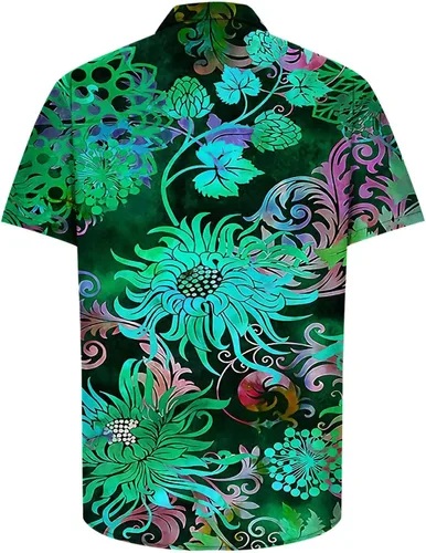 Miniatura 4 de Camisa hawaiana de manga corta para hombre, estampado tropical, casual, con botones