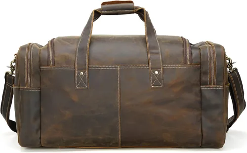 Miniatura 3 de Polare - Bolsa de lona de cuero de grano completo para hombre, de 24 pulgadas, para viajes, gimnasio, deportes, fin de semana, grande, Marrón, Retro