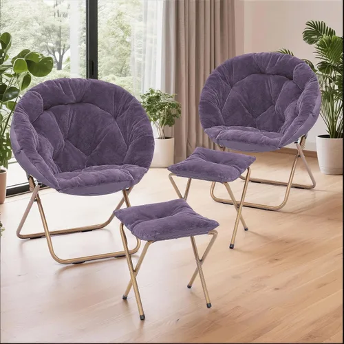 Miniatura 92 de Cómoda silla con platillo, silla de sala de estar, silla plegable acolchada suave de piel sintética, cómoda silla cuadrada de luna para sala
