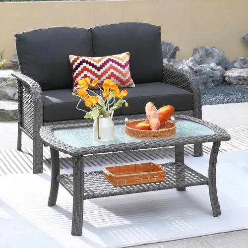 Miniatura 11 de ovios Juego de 2 piezas de muebles para patio, sillas de mimbre para exteriores de 2, sillas de ratán de respaldo alto para todo tipo de clima de 2