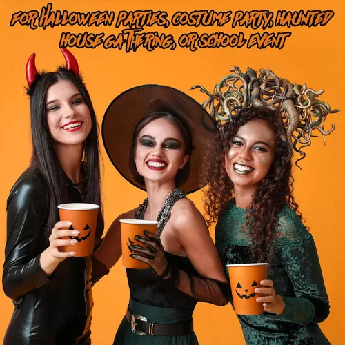 Miniatura 5 de Lallisa 100 vasos desechables de Halloween de 9 onzas, tazas de papel de calabaza naranja, tazas de café para café, agua, jugo, bebidas calientes