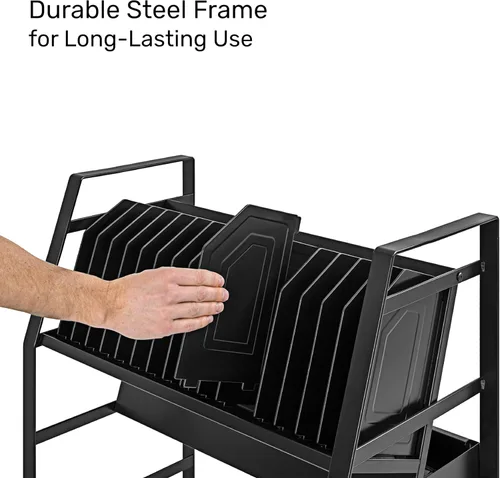 Miniatura 4 de Line Leader Estación de carga móvil para 16 dispositivos, carrito rodante de acero para laptops, tabletas y Chromebooks, diseño abierto