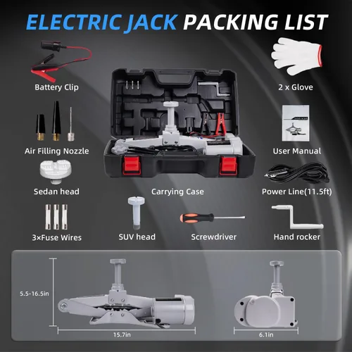 Miniatura 5 de STANDTALL - Gato eléctrico para autos de 3 toneladas, juego de gato de tijera para piso, 12V, kit de elevación automática para vehículos, Gris