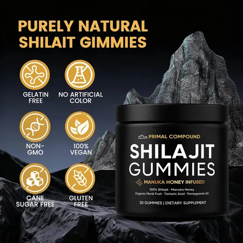 Miniatura 6 de Gomitas de Shilajit de compuesto primario para hombres, con miel de manuka, fruta de monje orgánica y ácido fúlvico, suplementos de gomitas