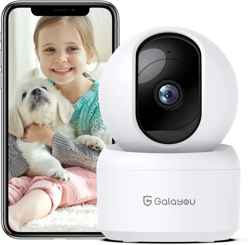 GALAYOU Cámara de Seguridad Interior 2K, Cámara para Mascotas, Cámara de Seguridad WiFi 2.4G de 360 Grados para el Hogar para Bebé/Anciano/Niñera