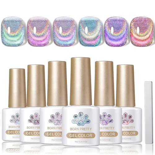 Miniatura 22 de Born Pretty Esmalte de uñas de gel de ojo de gato magnético, esmalte de gel pastel lechoso magnético azul pastel verde púrpura rosa nude plateado