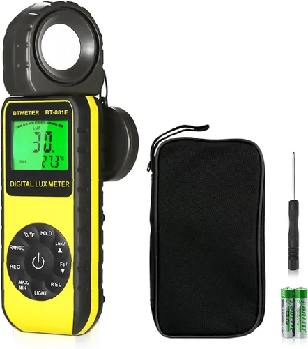 BTMETER BT-881E Medidor Digital de Iluminancia/Luz, Mide Luces de 0.01~300,000 Lux (0.01~30,000 FC) Foot Candles, Medidor Par Luxmeter para Plantas