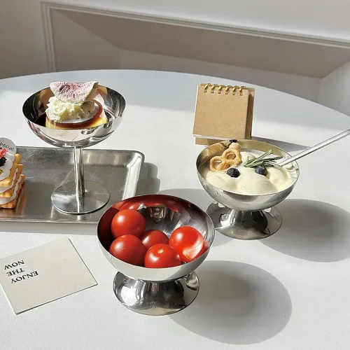 Miniatura 3 de Taza de helado, 4 cuencos de acero inoxidable para servir postres, tazones para salsa, mini tazones de yogur con patas redondas, tazas de dulces