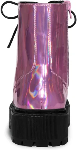 Miniatura 4 de Allegra K Botines de combate coloridos con plataforma y puntera redonda para mujer