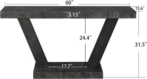 Miniatura 2 de Henf Mesa consola de 60 pulgadas moderna de madera para sofá de entrada detrás del sofá con base de soporte triangular para pasillo, entrada, sala
