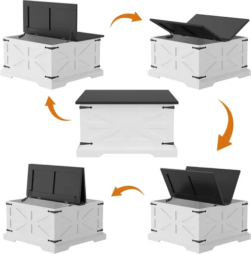 Miniatura 7 de Bigbiglife Mesa de centro de granja con almacenamiento, mesa central cuadrada de 31.5 pulgadas para sala de estar, mesa de cóctel de madera rústica