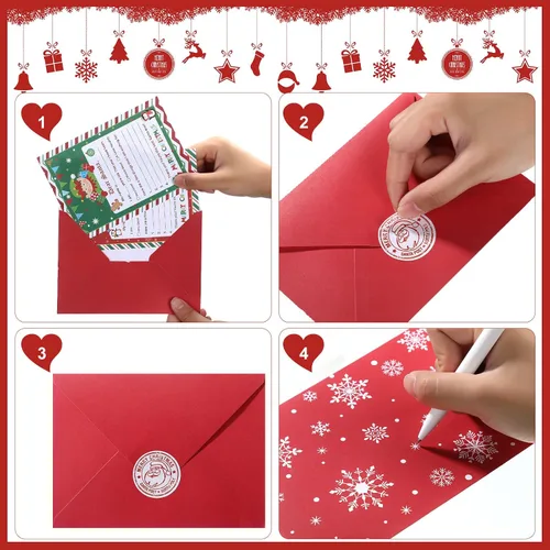 Miniatura 6 de Harloon Kit de Escritura de 150 Piezas Carta a Santa Lista de Deseos de Navidad Muñeco de Nieve Elfo Papel de Carta Navideño Papelería