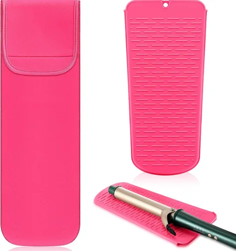 Shappy 2 Piezas Funda de Viaje para Rizador Resistente al Calor Funda Porta Plancha Plana Manga de Neopreno Porta Alisador y Bolsa Plana de