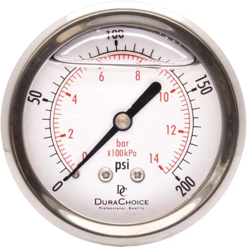 Miniatura 22 de Medidores de presión rellenos de líquido de 2-1/2 pulgadas - caja de acero inoxidable, latón, 1/4" NPT, conexión de montaje trasero central, 0-30PSI