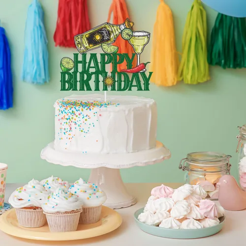 Miniatura 6 de Decoración para tartas de fiesta de cumpleaños de tequila – Suministros de fiesta de Cinco de Mayo para hombres – Taco Bout A Party Cocktail