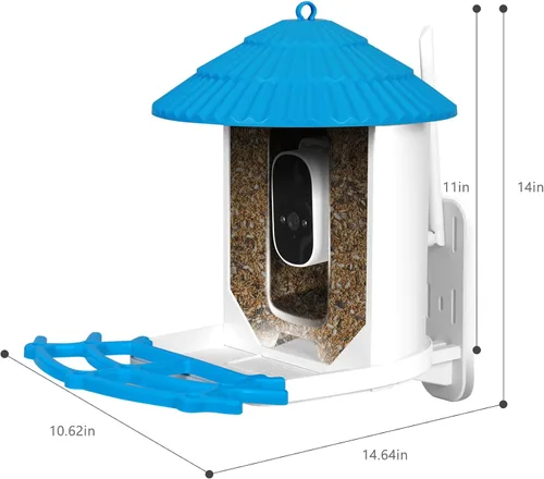 Miniatura 8 de Baba&Nana Comedero inteligente para pájaros con cámara, funciona con energía solar, inalámbrico para colgar al aire libre con WiFi, videos en vivo
