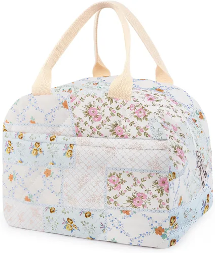 Miniatura 20 de Lonchera acolchada de algodón aislada, bonita bolsa acolchada con estampado floral, reutilizable, aislada, coqueta, de gran capacidad, hielera