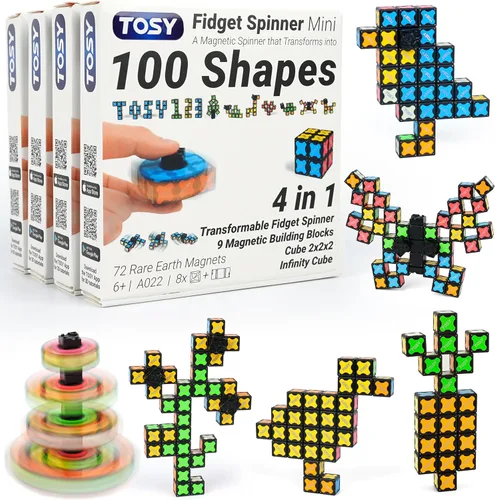 Miniatura 17 de TOSY Spinner Fidget Magnético que Brilla - 16 Bloques, Juguete 3 en 1: Spinner Fidget Transformable, Cubo Infinito/Rompecabezas, Brillante, Rellenos