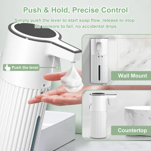 Miniatura 6 de Push-Activated Automatic Foaming Soap Dispenser,Soap Dispenser for Kitchen,Continuous Flow Control 400ml Capacity,AA Battery Powered Waterproof