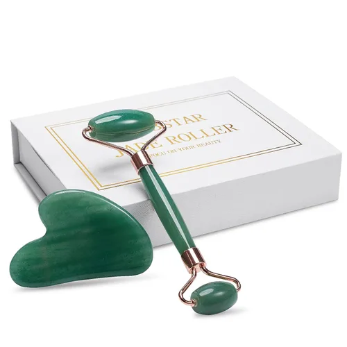 Rodillo de jade para cara, masajeador facial para el cuidado de la piel, herramientas faciales Gua Sha para cara, cuello, ojos, reduce la hinchazón