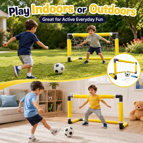 Miniatura 2 de Juego de portería de fútbol para niños con pelota, bomba y red, juguete deportivo portátil al aire libre para diversión de verano, fácil