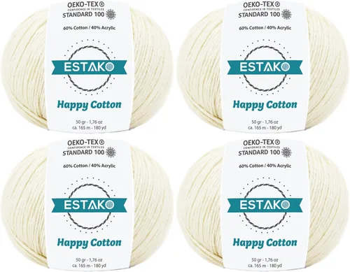 Miniatura 21 de Estako Happy Cotton, 1,76 oz (50 g) / 180 yardas (165 m) de lana 60 % algodón y 40 % acrílico, suave, fina/deportiva (2) para crochet y tejer